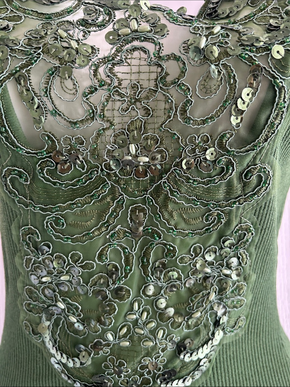 Cache Olive Green Embellished Ribbed Tank Top - Picture 2 of 4
